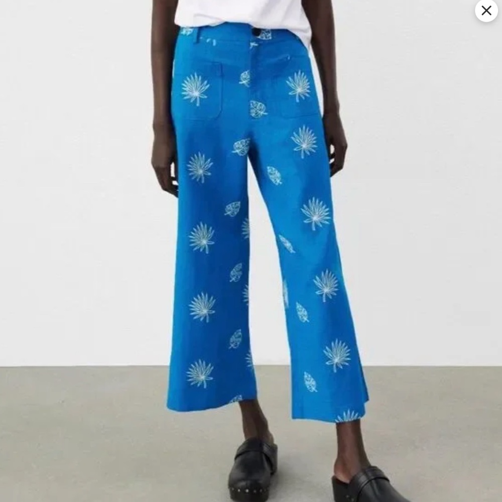 Zara Embroidered Cropped Linen Blend Pants